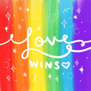 "Love wins" flashing on a rainbow background. Love is love, pride, LGBT
